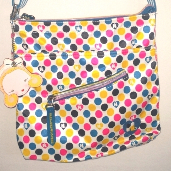Y2K Harajuku Lovers 90"s Crossbody Bag Heart Girl Purse Blue Yellow Pink Vintage - Picture 1 of 15